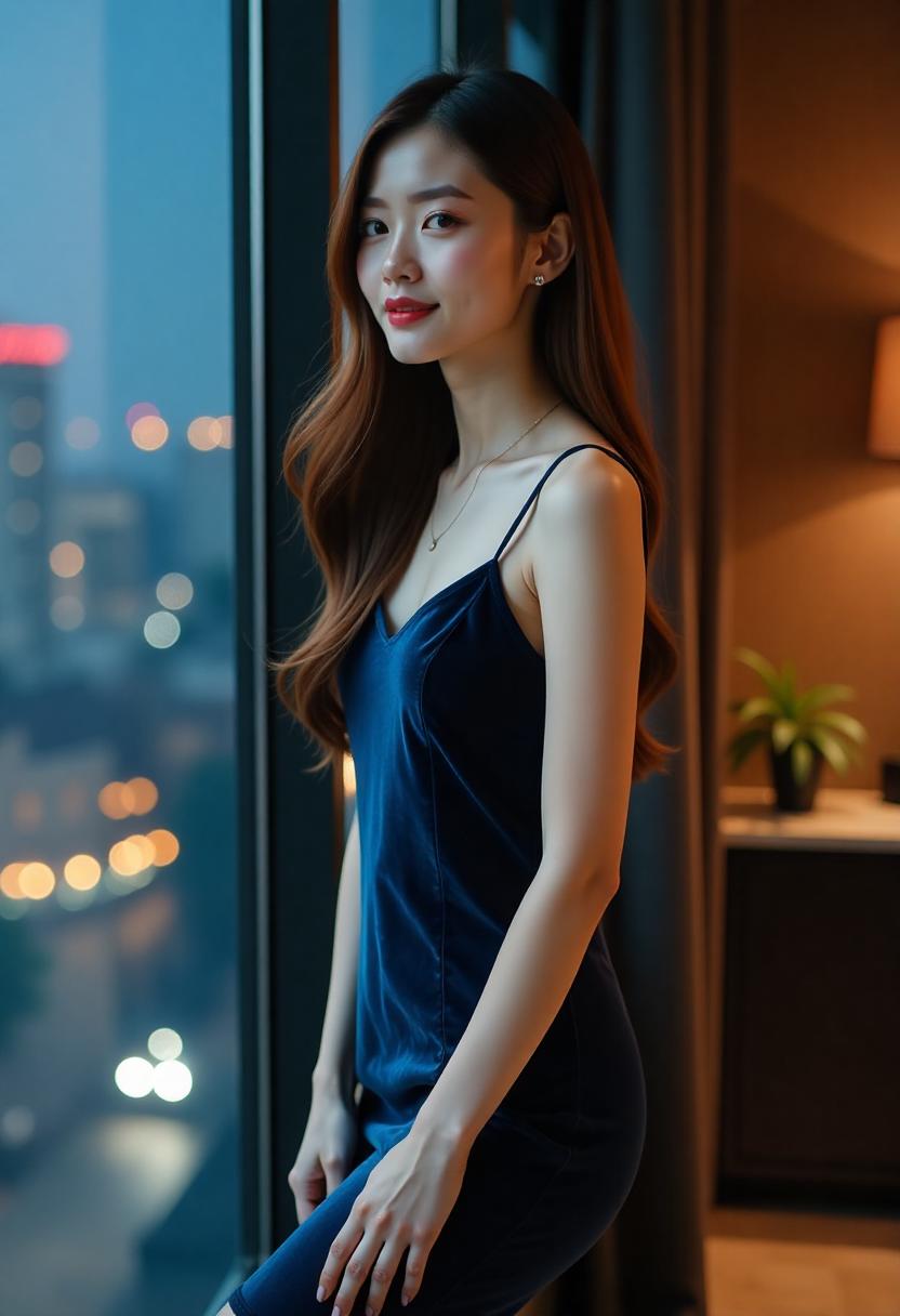 父女一起整理家庭相册的生活片段